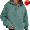 1LULULEMEN-01 Women's Hoodies Sweatshirts Autumn Winter Yoga Suit Scuba Hoodie Half Zip Sports Sweater Loose Gym Jacket Fitness Kort plysch Båt Sweatshirt Y