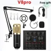 Microfones BM800 Pro Microphone Mixer Audio DJ Condenser Sound Card Live Broadcast Mic Stand USB Bluetooth Recording Professional Game V8