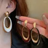 Dangle Earrings Korean Big Hollow Oval Enamel For Women Fashion Jewelry Wine Red Black Circle Earings Wholesale