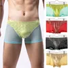 Onderbroek Mannen Boxer Briefs Glanzende Pailletten Splicing Mesh Ondergoed Sexy Gloss Ardennen Pouch Trunks Lage Taille Lingeres Slipje Slip Homme