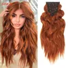 Syntetic 6 Piecesset Long Wave Cooper Clip Style Womens Hair Red Orange Naturlig utseende Hightemperatur Fiber 231215