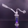 Pequeno Mini Hookah Glass Burner Bong com Matrix Perc LED Light Smoking Water Pipe com Snuff Snorter Sniffer Recycler Ice Catcher Bong com 10mm Masculino Oil Bowl Pot