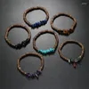 Strand Vintage Natural Coconut Shell Beads Bracelet For Men Simple Brown Color Wood Beaded Hand Stone Chips Charm Surfer