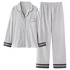 Pijamas femininos pamas primavera outono fio de algodão manga comprida conjunto de duas peças 2023 solto tamanho grande casa wear loungewear