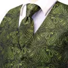 Herenvesten Hi-Tie Paisley Zijden Vest Voor Mannen Groen Mouwloos V-hals Vest Stropdasklemmen Hanky Manchetknopen Sets Bruiloft Zakelijk Feest