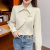 Blusas femininas roupas chinesas estilo chinês shir outono e inverno camisa vermelha espessada 2024 design botão acima lindo topo