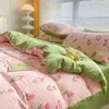 Conjuntos de cama Rosa Romântico Rose Set Soft Wash Algodão Quilt Cover Ins Flor Roupa de cama para Gilrs Decor Quarto Único Tamanho Duplo