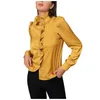 Kvinnors blusar Spring Autumn Elegant Shirt Top Long Sleeve Solid Color Single Button Ruffle Collar Straight Blus Basic Ladies Tops