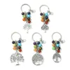 Porte-clés 15pcs groupe de pierre colorée charmes arbre de vie pendentif porte-clés pour femmes hommes sac de yoga porte-clés bijoux