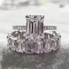 Luxuriöser 100 % 925er Sterlingsilber-Diamant im Smaragdschliff, Hochzeit, Verlobung, Cocktail, Damen-Moissanit-Bandring, edler Schmuck 20271D