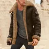 Men's Jackets Men Winter Coat Lapel Collar Long Sleeve Padded Leather Snowboard Jacket Liner Trench With Belt Puff