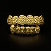 Bio Copper 18k Gold Plated Hip Hop Bling Jewelry Teeth Grillz Caps Top Bottom Golden Grill Set Tooth Socket Hallowmas Party Prop237f