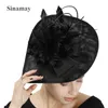 Baretten Elegante Damesmode Grote Chapeau Cap Bruid Bruiloft Mooie Fascinators Hoeden Met Haarclip Hoofddeksel Fancy Feather Flower Hoofddeksels