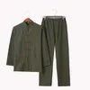 Ethnische Kleidung 2PC Männer Solide Anzug Chinesische Traditionelle Männliche Baumwolle Lose Wu Shu Tai Chi Sets M-4XL Jacke Lange hosen YZT0808