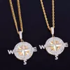 2024 COMPASS FORME NACKLACE PENDANTER GULL SILVER Färg Iced Cubic Zircon Mens Hip Hop Jewelry With Rope Chain
