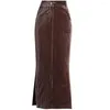 Skirts Thick Autumn Winter Corduroy Split Long Women High Waist Package Hip Plus Size 3XL