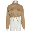 Damenjacken 2023 Damenmode Casual Winter Y2K Streetwear Kleidung Crop Jacke Mäntel Sexy Cropped Tops Taschen Mantel Dick Warm