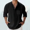 Camisas casuais masculinas cor sólida homens preto manga longa blusas primavera verão gola bolso negócios tees oversize harajuku streetwear