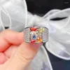 Klusterringar fs naturliga fancy färgade safir verkliga s925 sterling silver lyx ring mode fina bröllop charm smycken för kvinnor meibapj