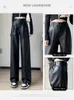 Herrbyxor 2023 Autumn Winter Leather for Women Korean Fashion Wide Leg Loose Black Trousers Woman High midja Pantalones 231216