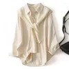 女性のブラウス秋の長袖ルーズな女性ブラウスとニットショールカジュアルエレガントなシャツの女性ボタンソリッドオフィスレディトップ29932