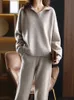 Kvinnors tvåbitar byxor Kvinnor 2 Peice Sets Autumn Solid Loose Turn-Down Collar Sweater Wide-ben Pant Set Sticked Sets Matching Set Women Clothing 231216