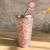 Water Bottles 500ml Milk Tea Coffee Cup Set With Diamond Insulated Drinking Bottle Sublimation Tumbler Blank Stainless Steel Straw Adult