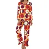 Женская одежда для сна Ретро модные пижамы Оранжевый принт 70-х годов с длинными рукавами Элегантные пижамные комплекты из 2 предметов Одежда для сна на заказ Идея подарка
