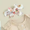 Clothing Sets Born Girl Fall Clothes Solid Color Ribbed Long Sleeve Romper With Flower Flare Pants And Bow Headband Outfit