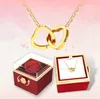 Boîtes à bijoux personnalisées Double coeur gravé nom collier en acier boîte Rose éternelle pour les femmes cadeau de saint valentin 231216