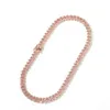 9mm Iced Out Women Choker Halsband Rose Gold Metal Cuban Link Full With Pink Cubic Zirconia Stones Chain Jewelry257w