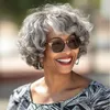 Real human hair salt&pepper loose curly bob natural wave edgy pixie cuts wigs silver grey non-lace natural gray hair wig african american hairstlye