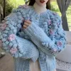 Women's Knits Harajuku Crop Cardigans tricotés femmes 3D fleur pull manteau doux simple boutonnage tricots vestes coréen pull ample