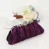 Evening Bags Vintage Purple Silk For Women Classic Trendy Small Clutches Handbags Annual Prom Party Purses Chain Shoulder
