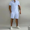 Fatos masculinos verão roupas masculinas polo camisas define casual solto manga curta top shorts esporte conjunto cor sólida 2 peça terno ropa para