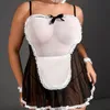 Sexy conjunto plus size feminino avental francês vestido de empregada cosplay lingerie traje servo uniforme ver através erótico role play exótico 231216