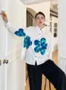 Kadın bluzları retro çiçek baskısı tek göğüslü gömlekler kadınlar için yaka uzun kollu gevşek şık zirvesi 2023 Sonbahar Kadın Moda C245
