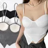 Camisoles & Tanks Women Seamless Crop Top Underwear Spaghetti Strap Slim Camisole Thin Straps Bras Solid Color With Chest Padded Vests Tube