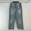 Blue Denim Women Pocket Rhinestone Pants Jean Designer Designer Dżinsy żeńskie spodnie