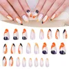 False Nails Fingernails Medium Long Coffin On Flower Blue Rhinestone Cute Full Stick Clear