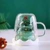 Mugs 300ML Christmas Tree Mug Heat Resistant Double Wall Glass Cup with handle Snowflake Coffee Lid Drinking Xmas Gift 231216