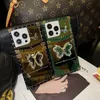 Luxury Bling Mirror Color Diamonds Butterfly Stand Holder Square Box Cases Soft TPU Trunk Metal Decoration Corner för iPhone 15 14 13 12 11 Pro Max