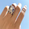 Vintage Modeschmuck 925 Sterling Silber füllen blauen Saphir CZ Diamant Edelsteine Ewigkeit Frauen Hochzeit Braut Ring Set für Mot285Z
