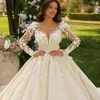 Stunningbride 2024 White Luxury Scoop Neck Long Sleeves Ball Gown Wedding Dress Gorgeous Appliques 3D Flowers Embroidery Princess Bridal Gown