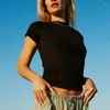 女性用Tシャツガオノ女性基本的な半袖スリムフィットティーシャツカジュアルラウンドネックソリッドクロップトップストレッチタイトストリートウェア