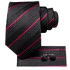 Cravatte Cravatta da sposa in seta a righe rosse nere per uomo Cravatta regalo con gemelli Handky Moda Business Party Dropshiping HiTie Designer 231216