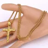 Vintage Religious Jesus Cross Necklace for Men Fashion 14k Yellow Gold Cross Pendent with Chain Necklace Jewelry Gifts for Men