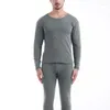 Sous-vêtement thermique pour hommes, ensemble en peluche et épais, col rond, col central, bas en coton, pull épais, hiver