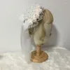 Bérets Sweet Perle Perlée Mini Dentelle Chapeau Haut-de-Forme Avec Rose Fleur Ruban Bowknot Coiffe Cosplay Accessoires De Cheveux