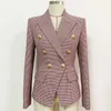 Ternos femininos high street est 2023 designer jaqueta clássico botões de metal duplo breasted magro encaixe houndstooth blazer